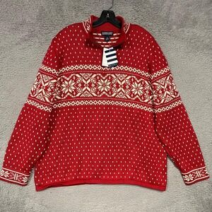 NWT Lands' End Sweater Womens XL Red Nordic Fair Aisle Snowflake Ski 1/4 Zip VTG